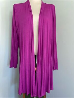 LEEBE 2X Magenta Open Front Long Duster Cardigan Stretch Rayon